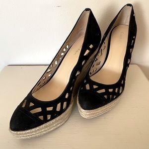NIB Calvin Klein “Viktoria” Black Suede Espadrille Wedges
